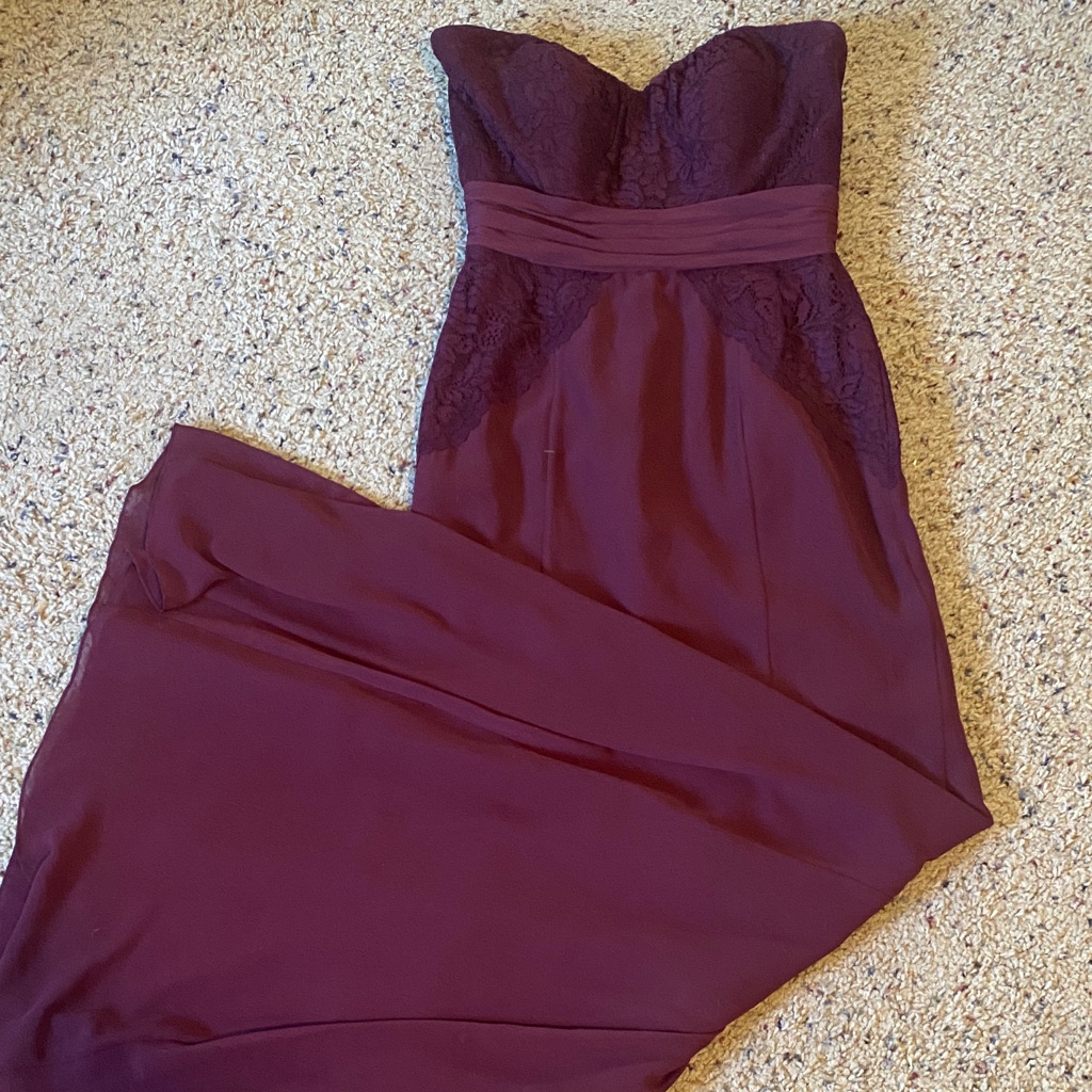Jasmine Strapless Burgundy Dress With Lace Accents